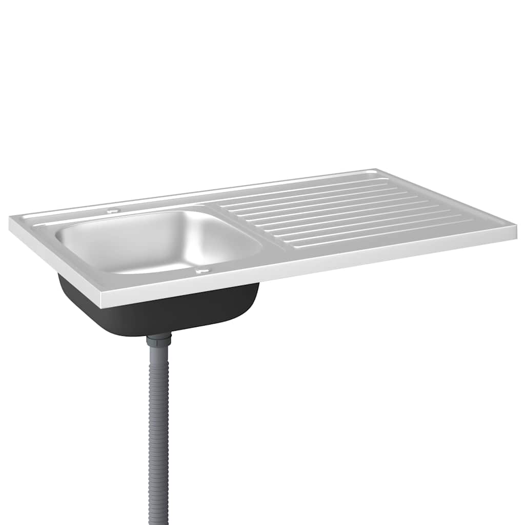 vidaXL Zlew kuchenny z ociekaczem, srebrny, 1000x600x155 mm, stal