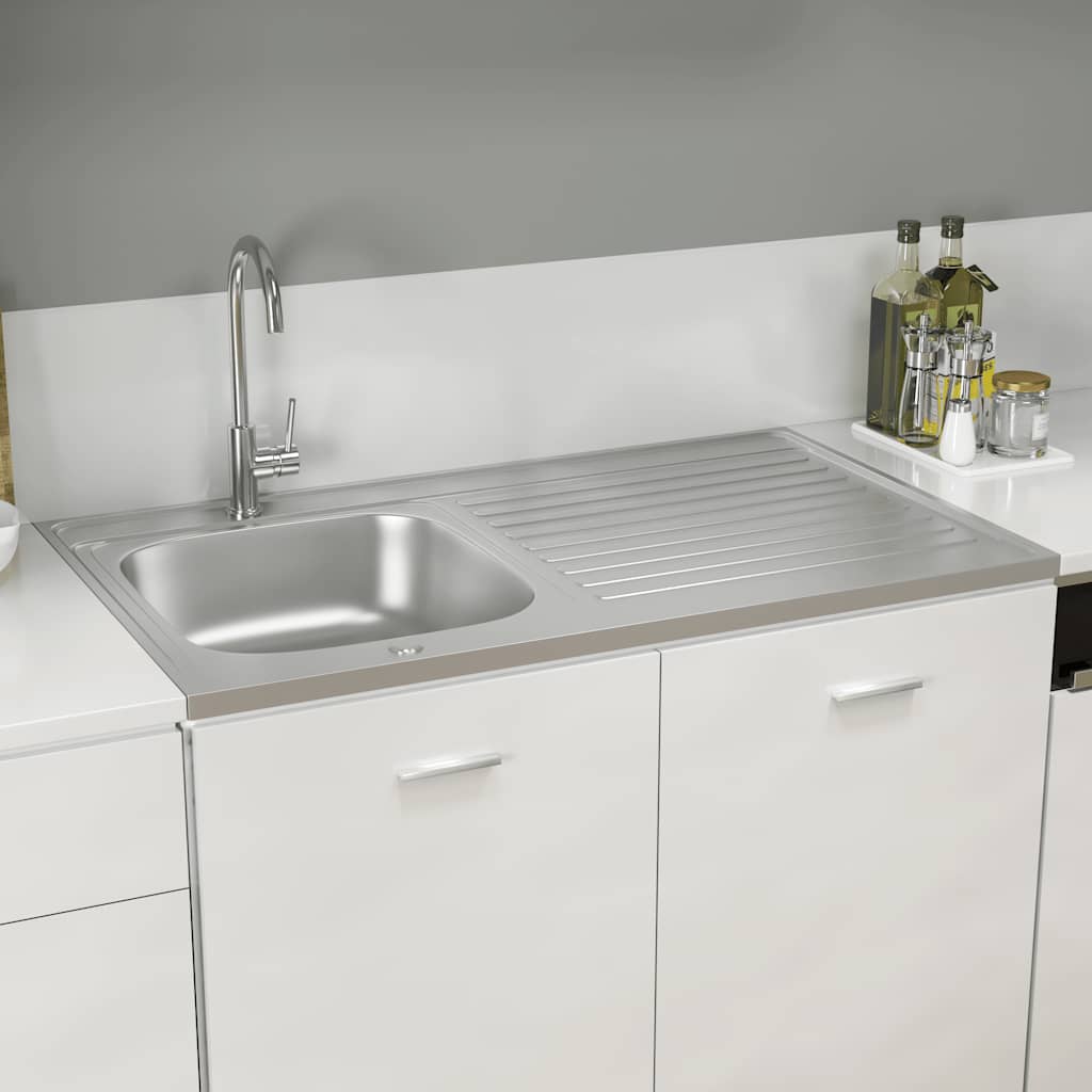 vidaXL Zlew kuchenny z ociekaczem, srebrny, 1000x600x155 mm, stal