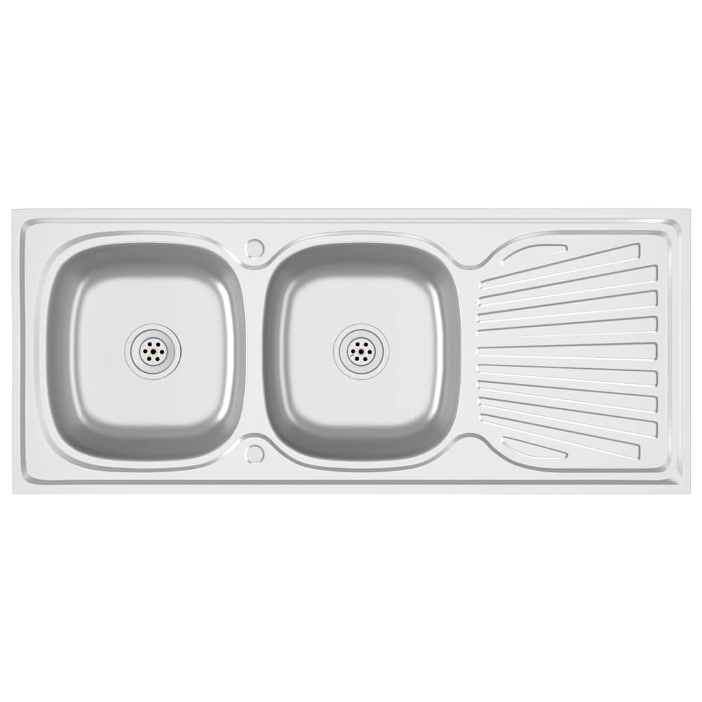 vidaXL Zlew kuchenny dwukomorowy, srebrny, 1200x600x155 mm, stal