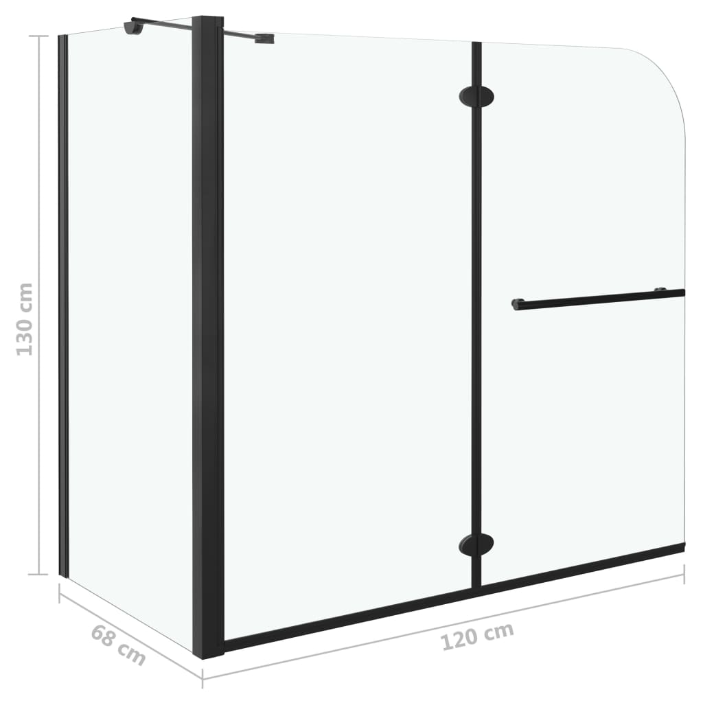 vidaXL Podwójnie składany parawan na wannę, ESG, 120x68x130 cm, czarny