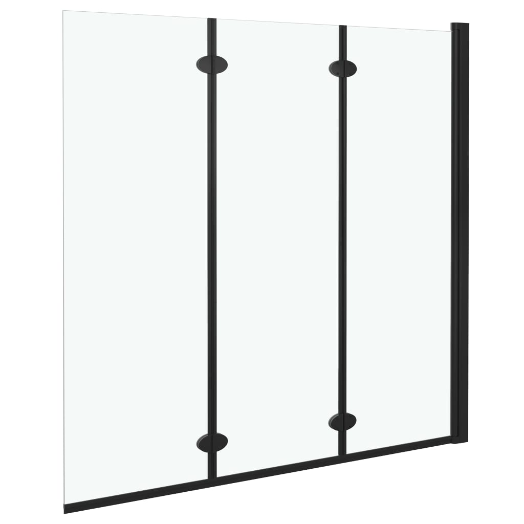 vidaXL Składany parawan nawannowy, 3 panele, ESG, 130x138 cm, czarny
