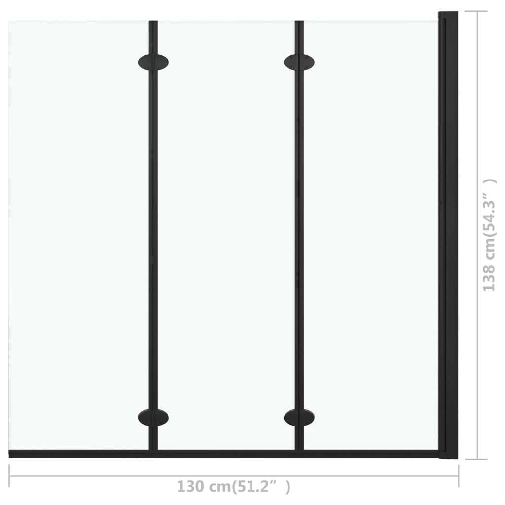 vidaXL Składany parawan nawannowy, 3 panele, ESG, 130x138 cm, czarny