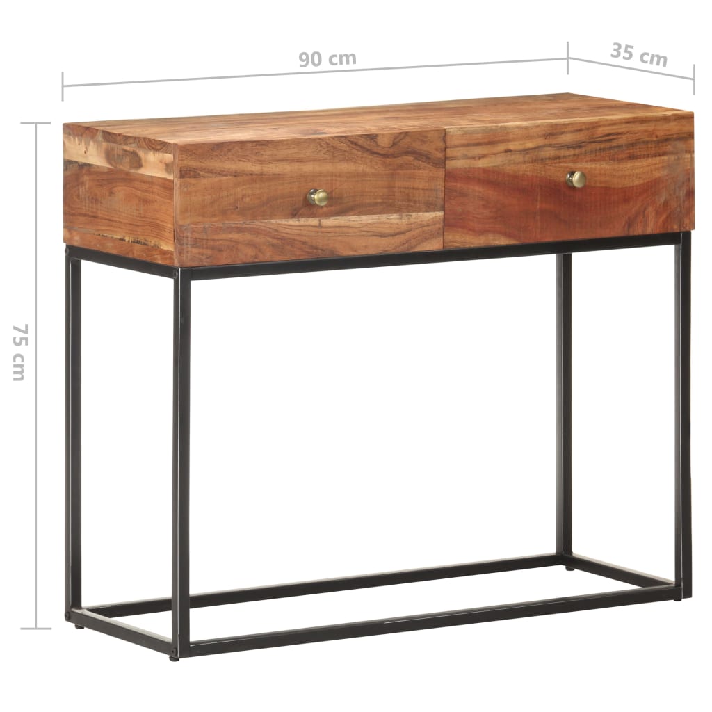 vidaXL Stolik konsola, 90x35x75 cm, surowe drewno akacjowe
