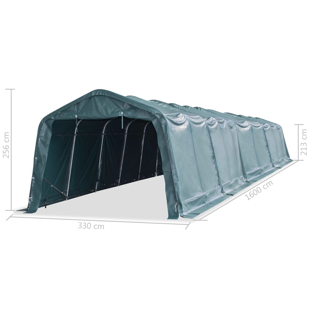 vidaXL Namiot dla bydła, PVC 550 g/m², 3,3 x 16 m, ciemnozielony