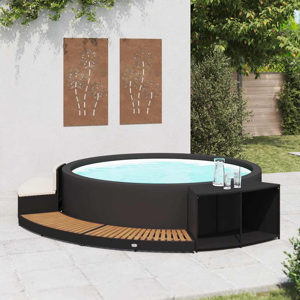 vidaXL Obudowa spa, czarna, polirattan i drewno akacjowe