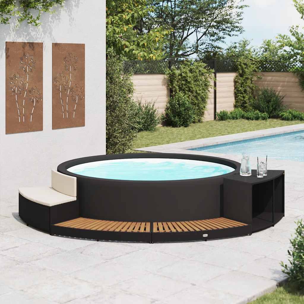 vidaXL Obudowa spa, czarna, polirattan i drewno akacjowe