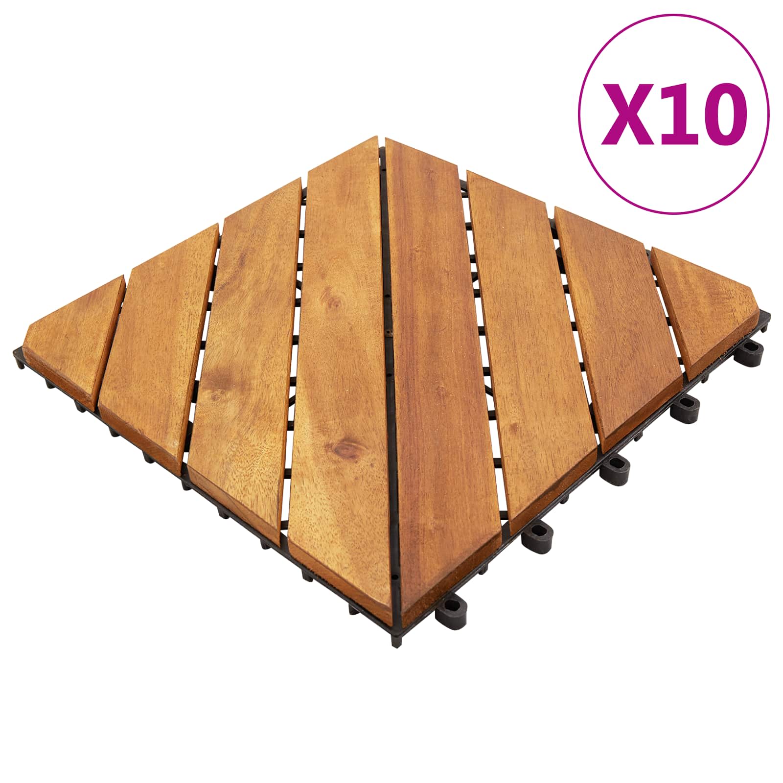vidaXL Płytka Tarasowa 10 pcs Brązowy 30 x 30 cm Drewno Akacjowe