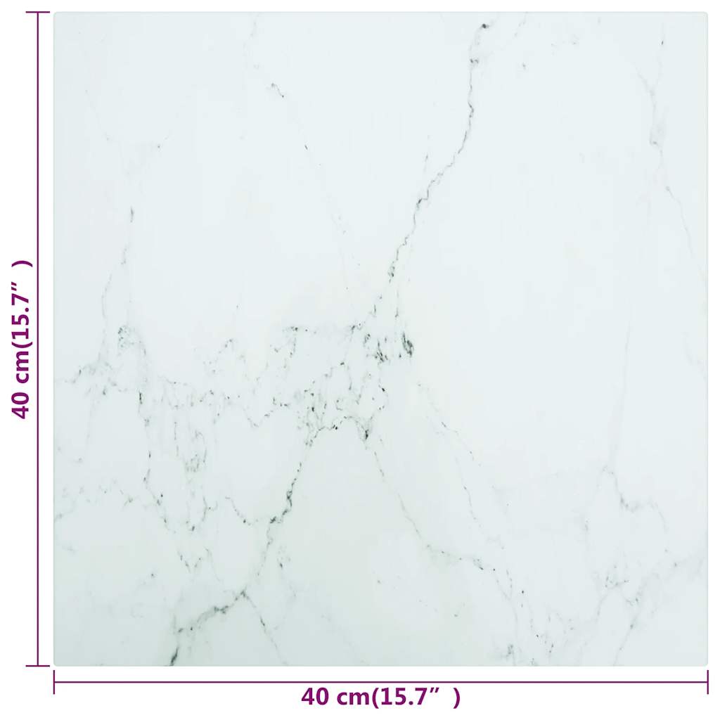 vidaXL Blat stołu, biały, 40x40 cm, 6 mm, szkło ze wzorem marmuru