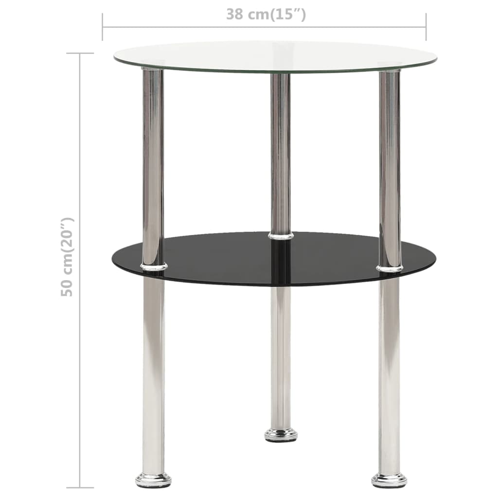 vidaXL 2-poziomowy stolik, 38 cm, przezroczyste/czarne szkło hartowane