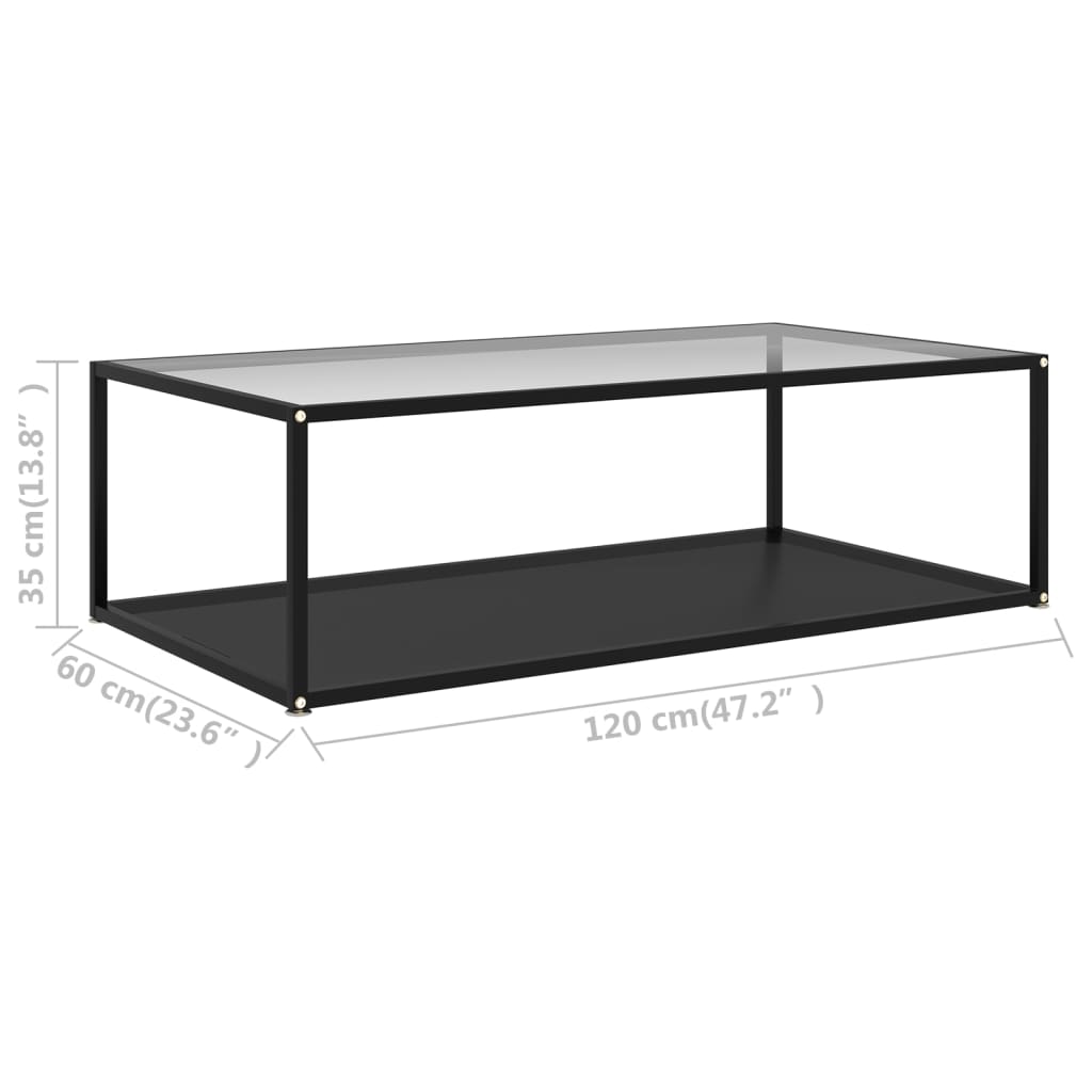 vidaXL Stolik, przezroczysto-czarny, 120x60x35 cm, szkło hartowane