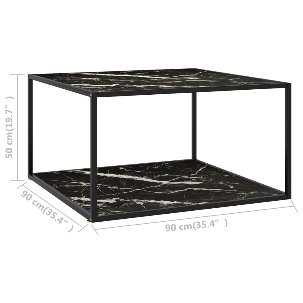 vidaXL Stolik kawowy, szkło w kolorze czarny marmur, 90x90x50 cm