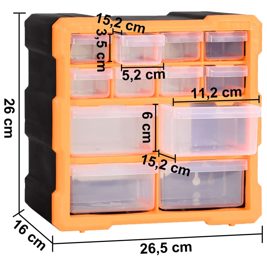 vidaXL Organizery z 12 szufladkami, 2 szt, 26,5x16x26 cm