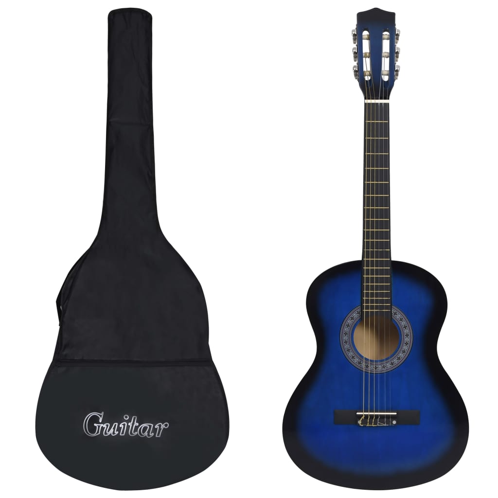 vidaXL Gitara klasyczna dla początkujących z torbą, niebieska 3/4, 36"