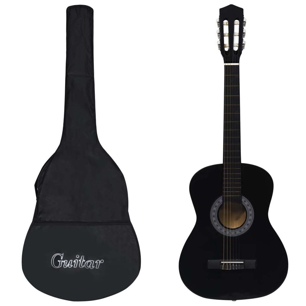 vidaXL Gitara klasyczna dla początkujących z torbą, czarna, 3/4, 36"