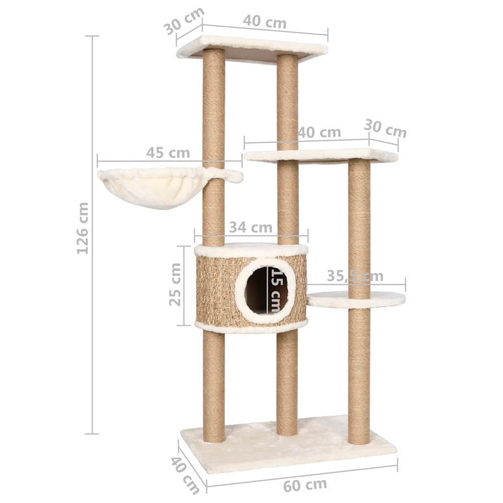 vidaXL Drapak dla kota z słupkiem, 126 cm, trawa morska
