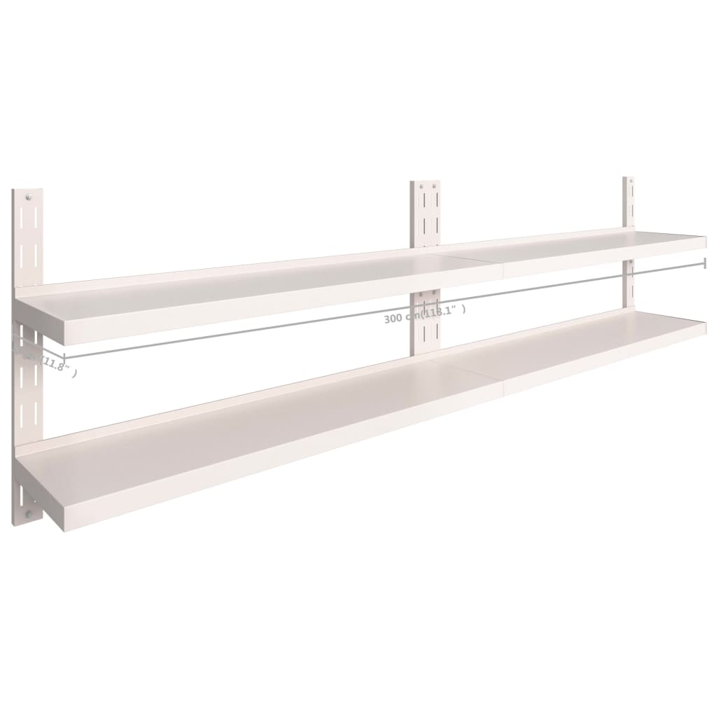 vidaXL Wiszące półki ścienne, 2 poziomy, 2 szt., stal, 300x30 cm