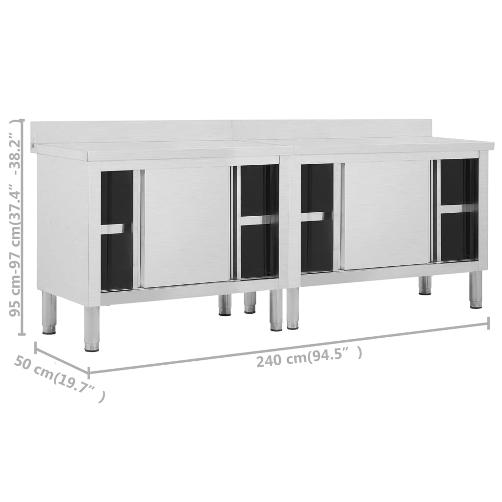 vidaXL Stoły robocze, przesuwne drzwi 2 szt., 240x50x(95-97) cm, stal