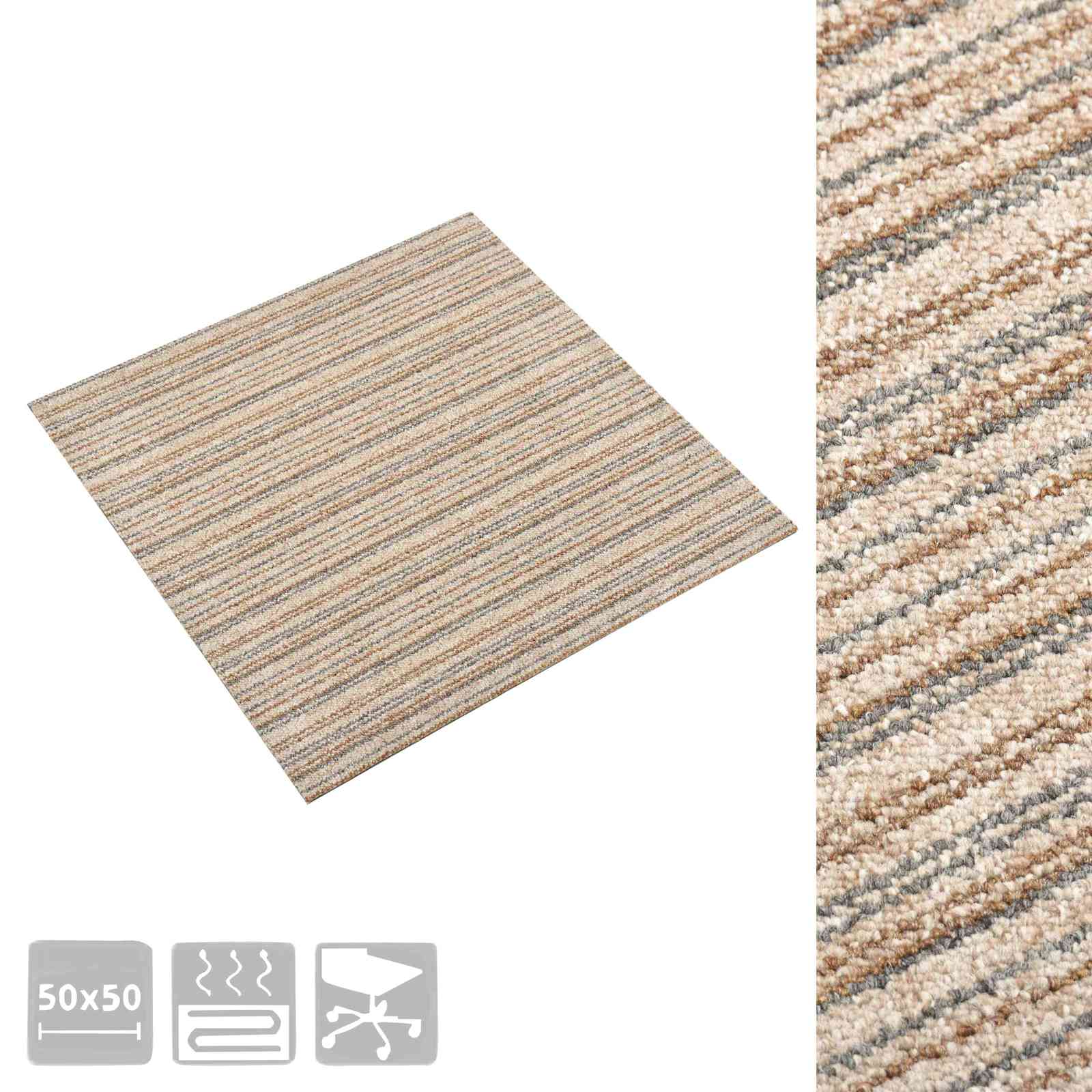vidaXL Dywan 20 pcs Beżowy w paski 50 x 50 cm 100% polipropylen