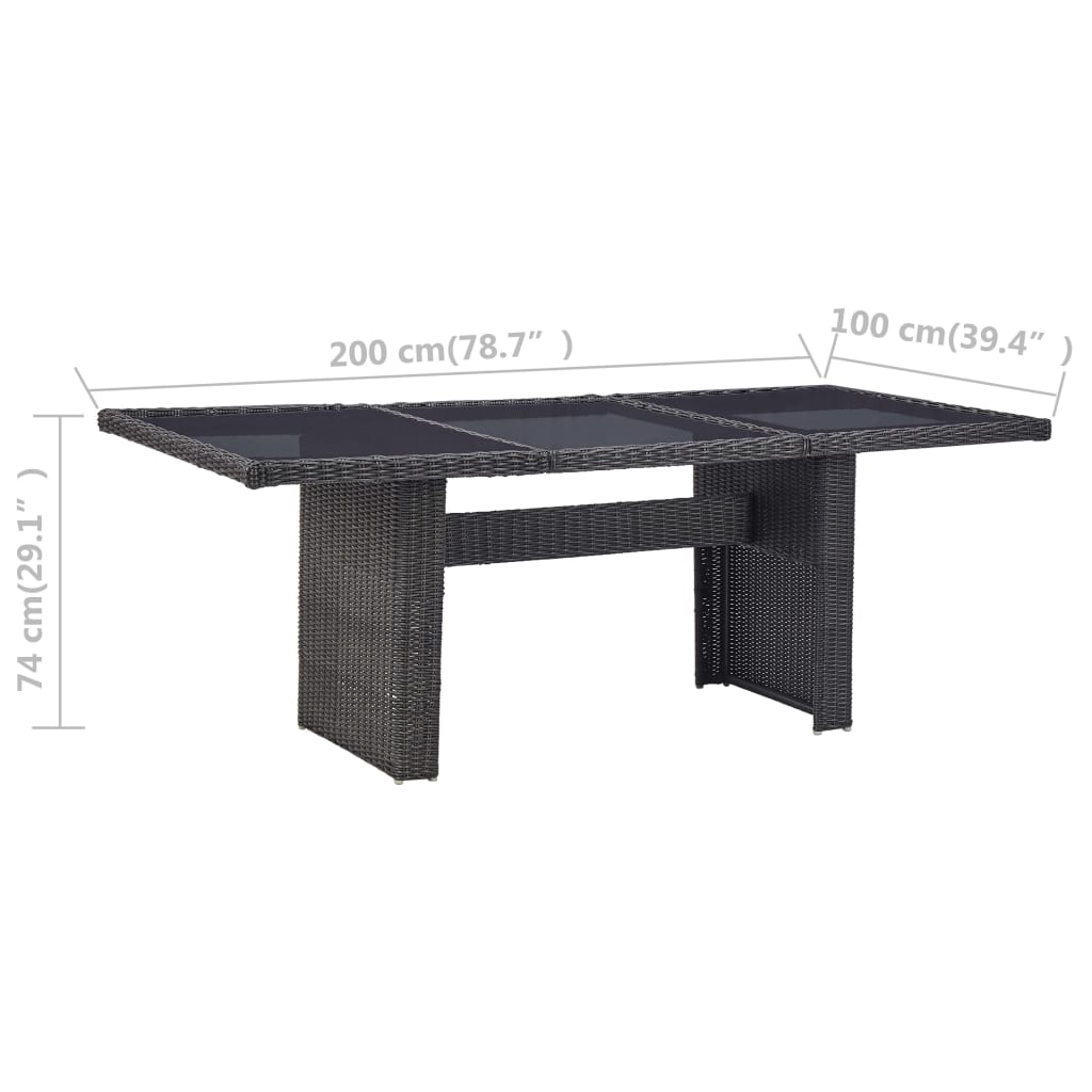 vidaXL Stół ogrodowy, czarny, 200x100x74 cm, szkło i rattan PE