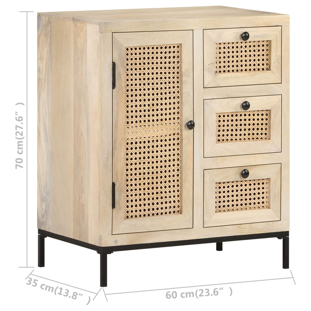 vidaXL Szafka, 60x35x70 cm, lite drewno mango i naturalna trzcina