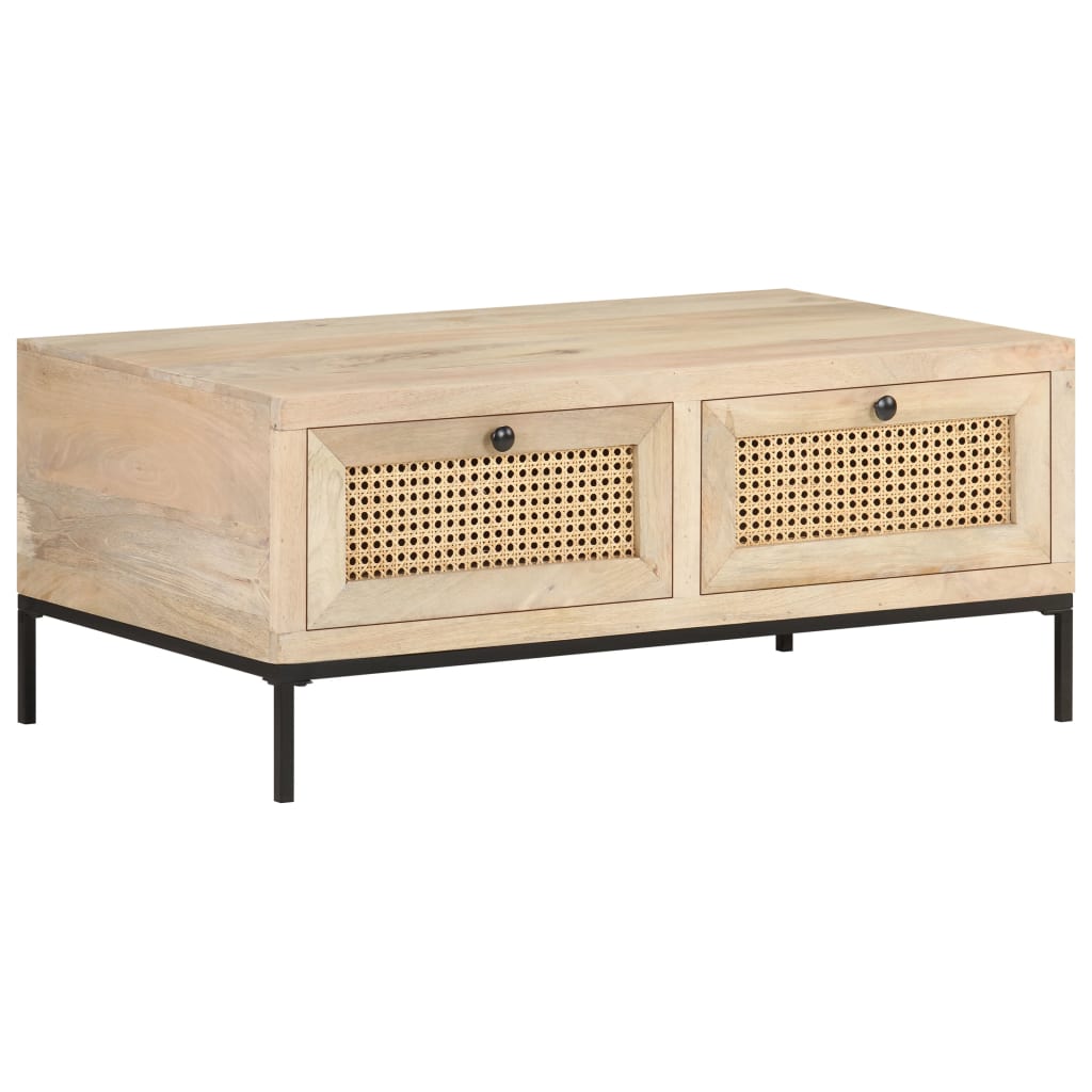 vidaXL Stolik kawowy, 90x50x37 cm, drewno mango i naturalna trzcina