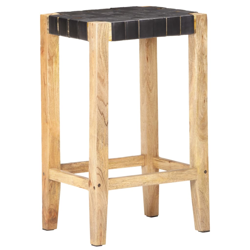 vidaXL Stołki barowe, 2 szt., czarne, skóra naturalna , 75 cm