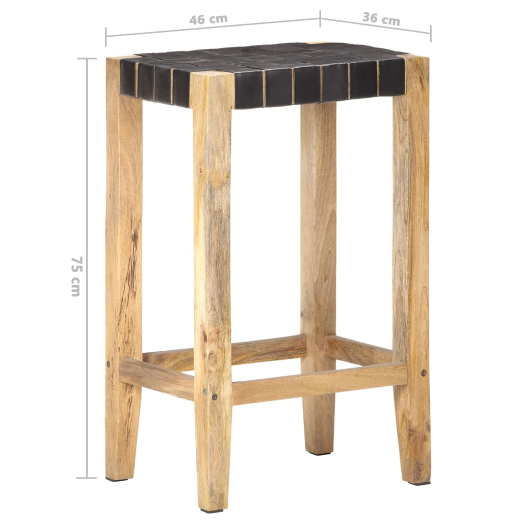 vidaXL Stołki barowe, 2 szt., czarne, skóra naturalna , 75 cm