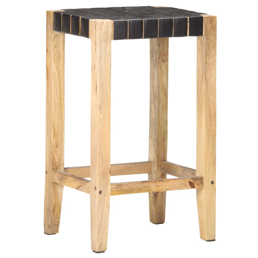 vidaXL Stołki barowe, 2 szt., czarne, skóra naturalna , 75 cm