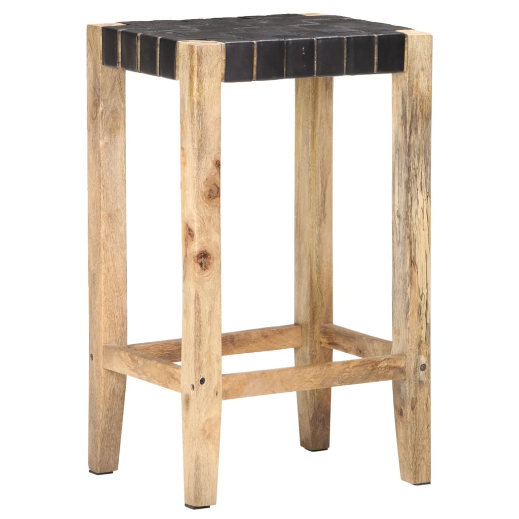 vidaXL Stołki barowe, 2 szt., czarne, skóra naturalna , 75 cm
