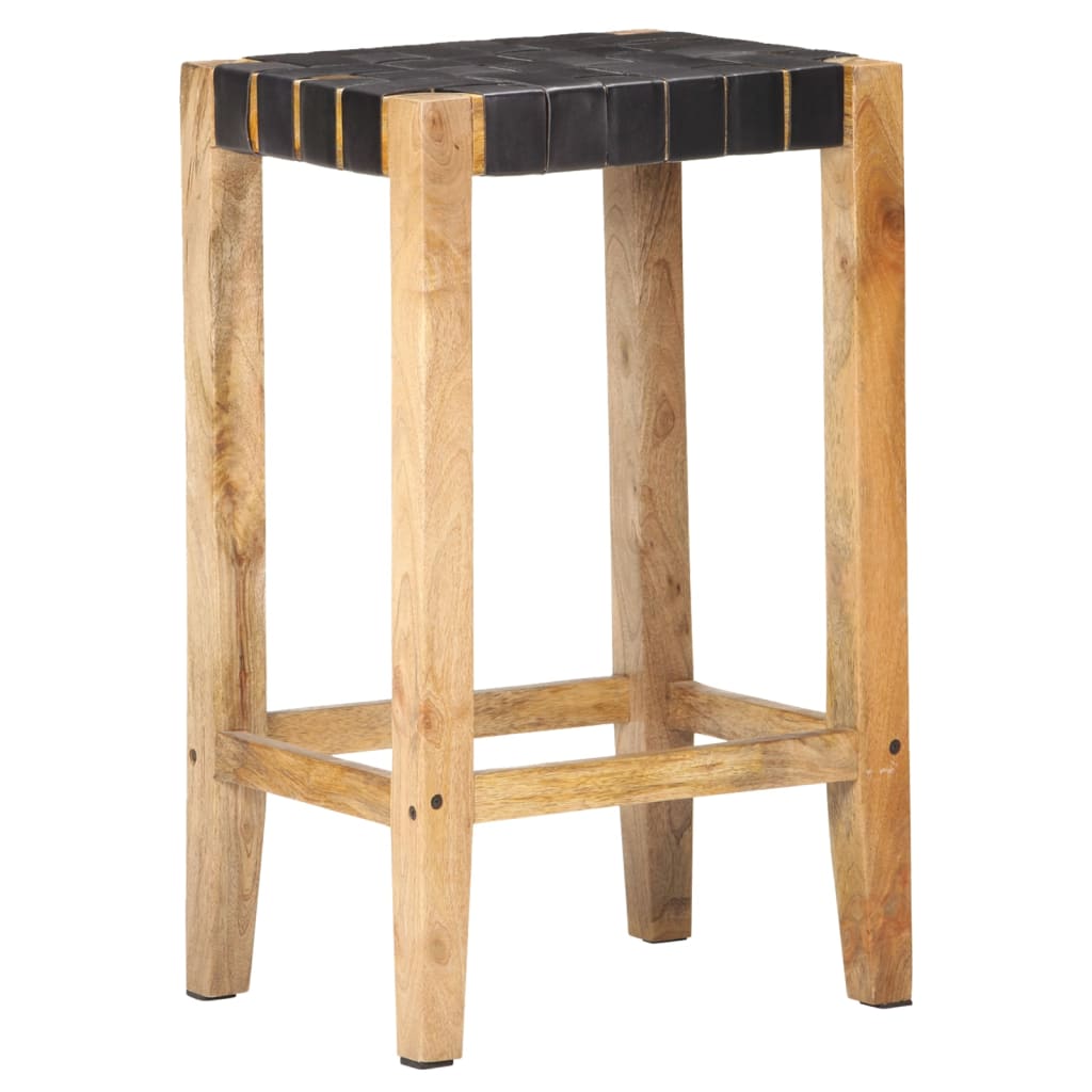 vidaXL Stołki barowe, 2 szt., czarne, skóra naturalna , 75 cm