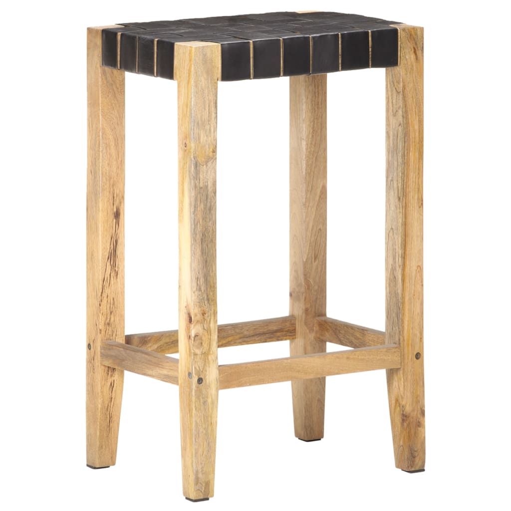 vidaXL Stołki barowe, 2 szt., czarne, skóra naturalna , 75 cm