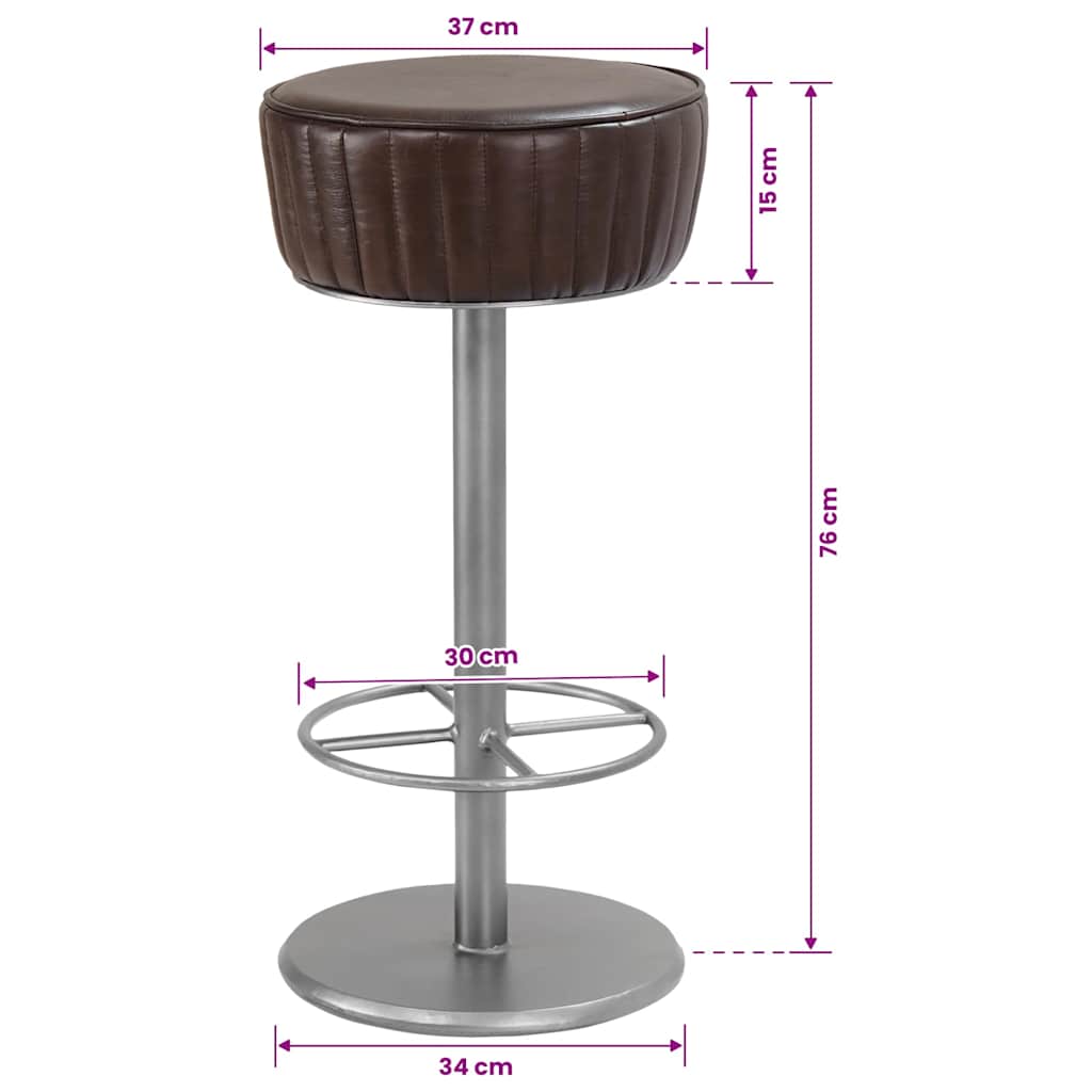 vidaXL Stołek barowy, postarzany brąz, skóra naturalna