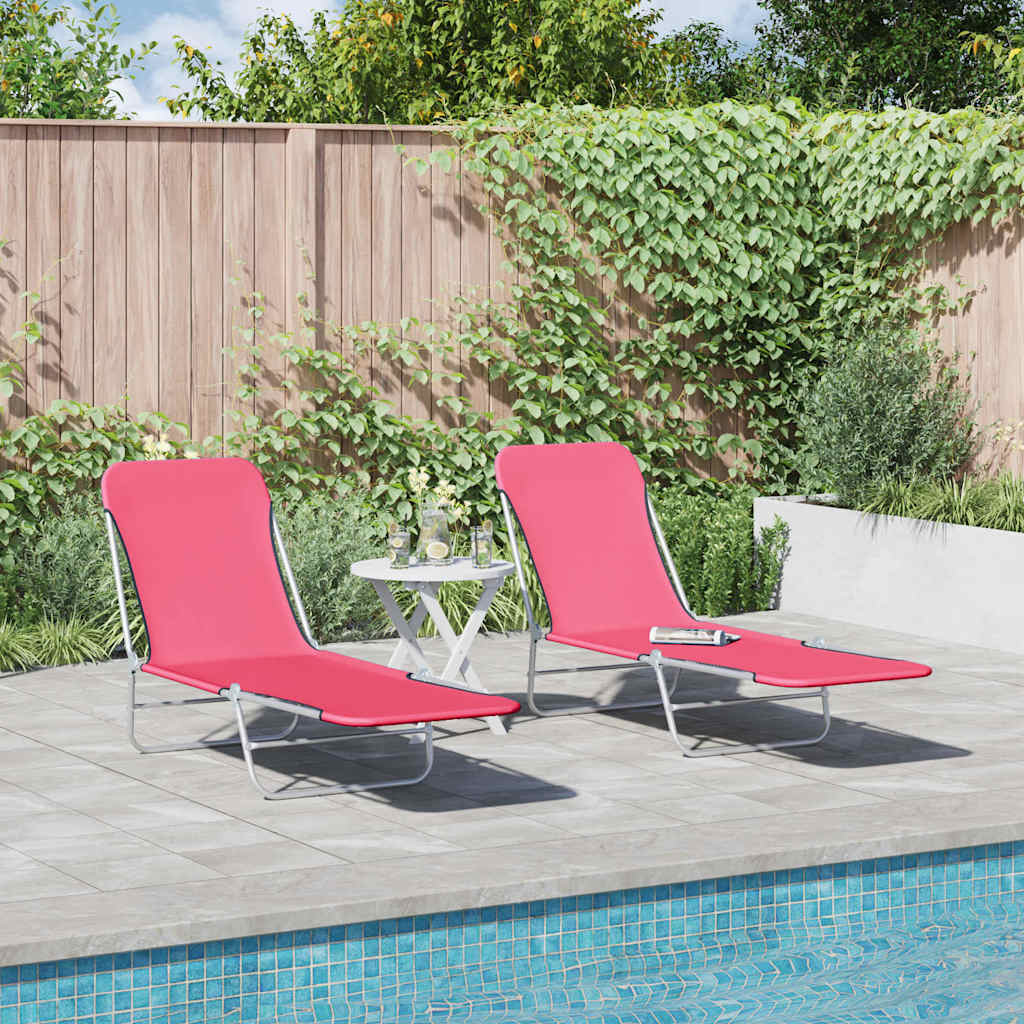 vidaXL Składane leżaki, 2 szt., stal i tkanina, różowe