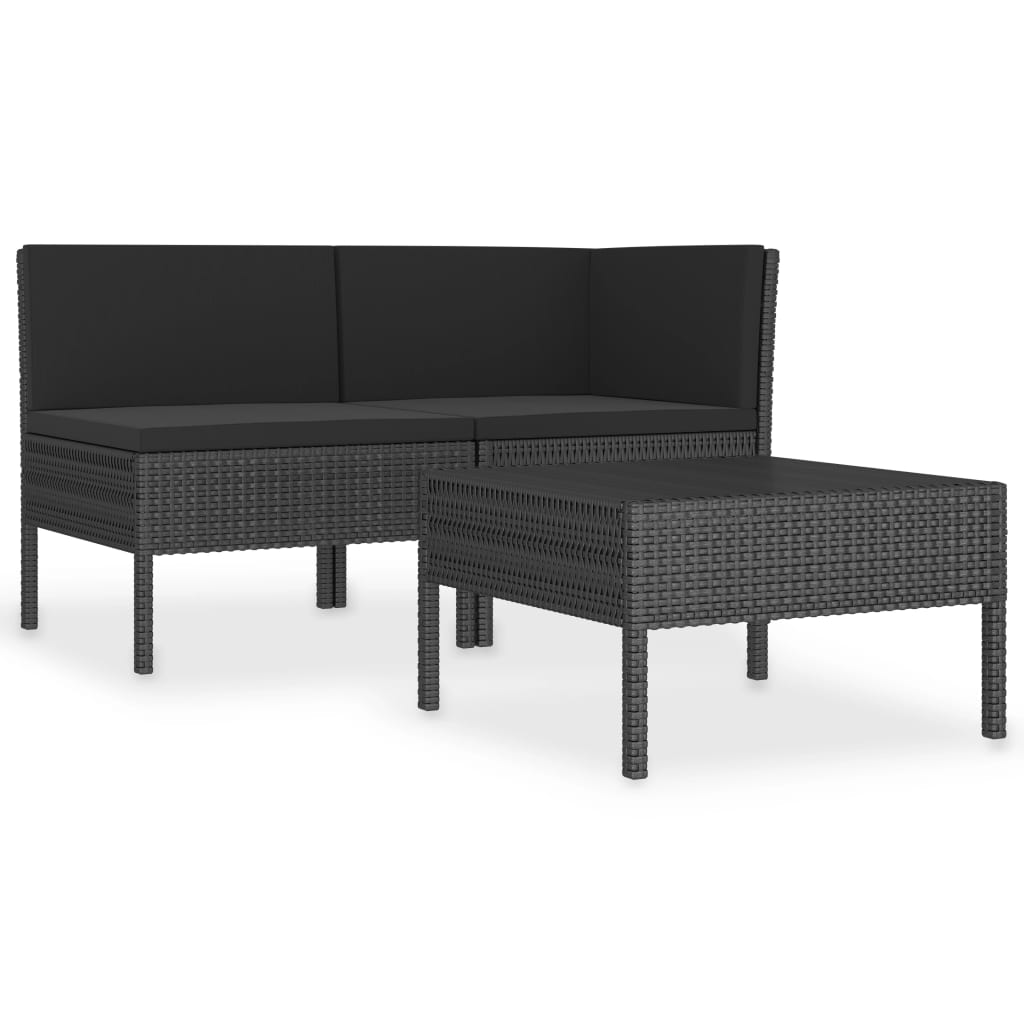 vidaXL 3-cz. ogrodowy zestaw wypoczynkowy, poduszki, rattan PE, czarny