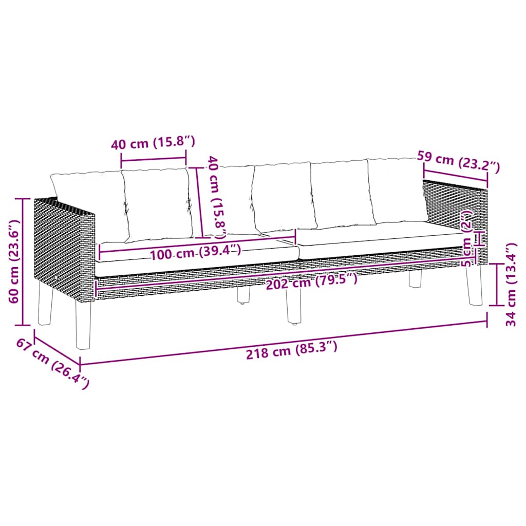 vidaXL 3-osobowa sofa ogrodowa z poduszkami, rattan PE, czarny