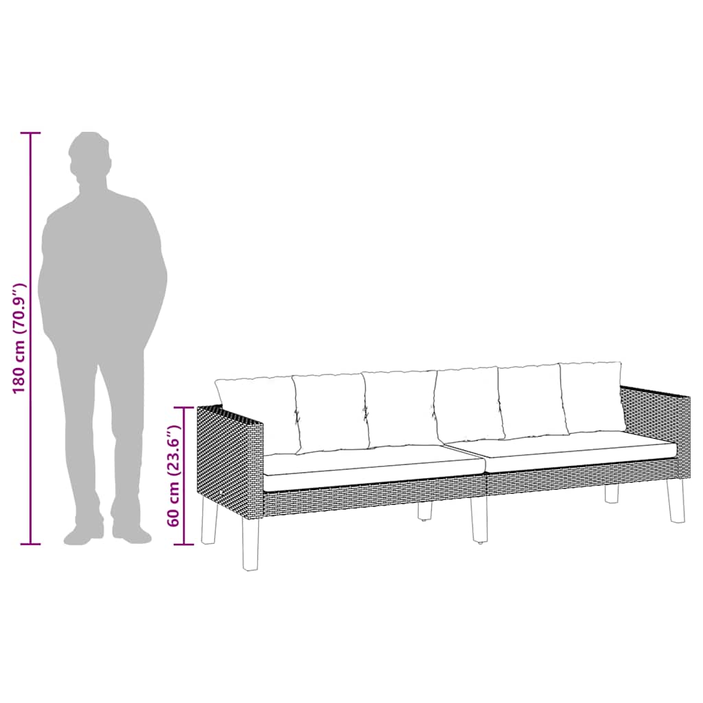 vidaXL 3-osobowa sofa ogrodowa z poduszkami, rattan PE, czarny