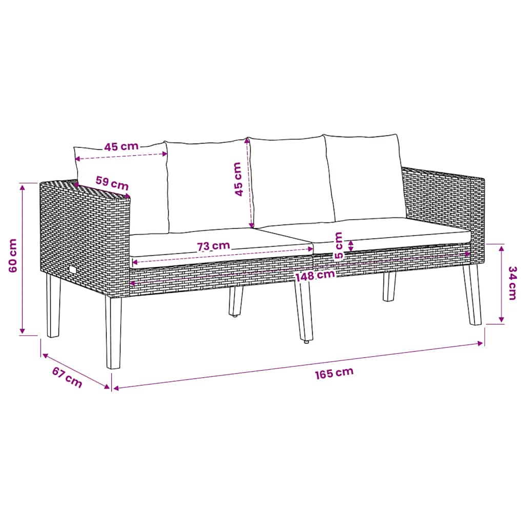 vidaXL 2-osobowa sofa ogrodowa z poduszkami, rattan PE, beż