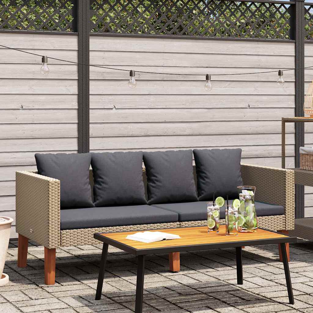 vidaXL 2-osobowa sofa ogrodowa z poduszkami, rattan PE, beż