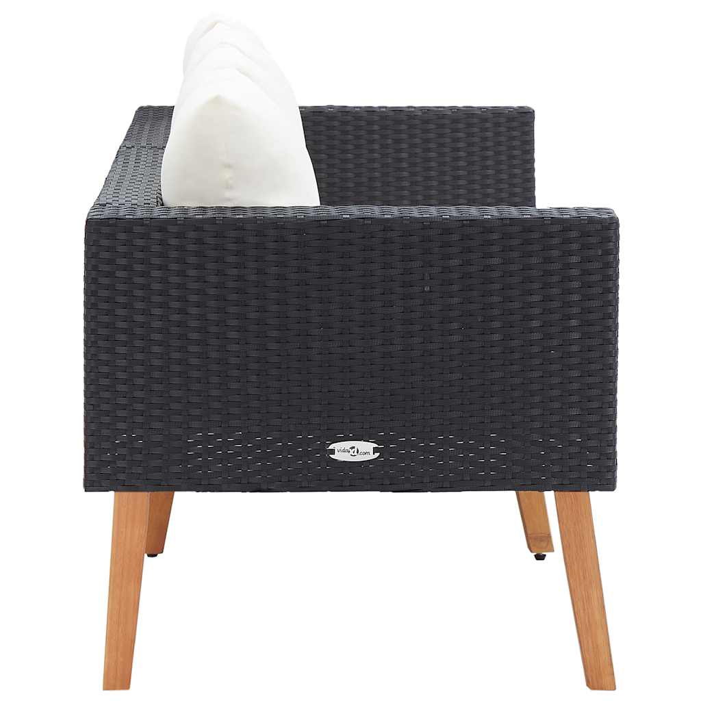 vidaXL 2-osobowa sofa ogrodowa z poduszkami, rattan PE, czarny
