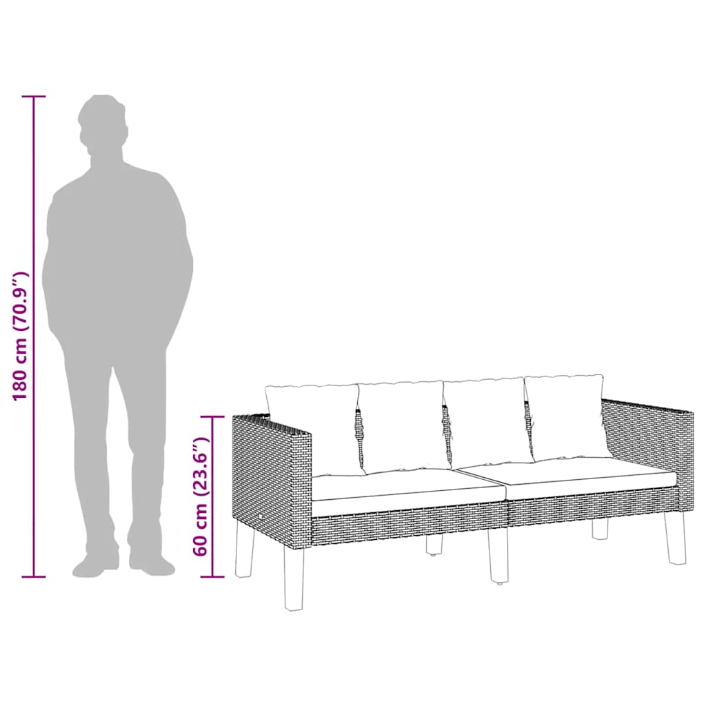 vidaXL 2-osobowa sofa ogrodowa z poduszkami, rattan PE, czarny