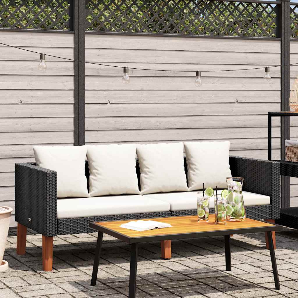 vidaXL 2-osobowa sofa ogrodowa z poduszkami, rattan PE, czarny