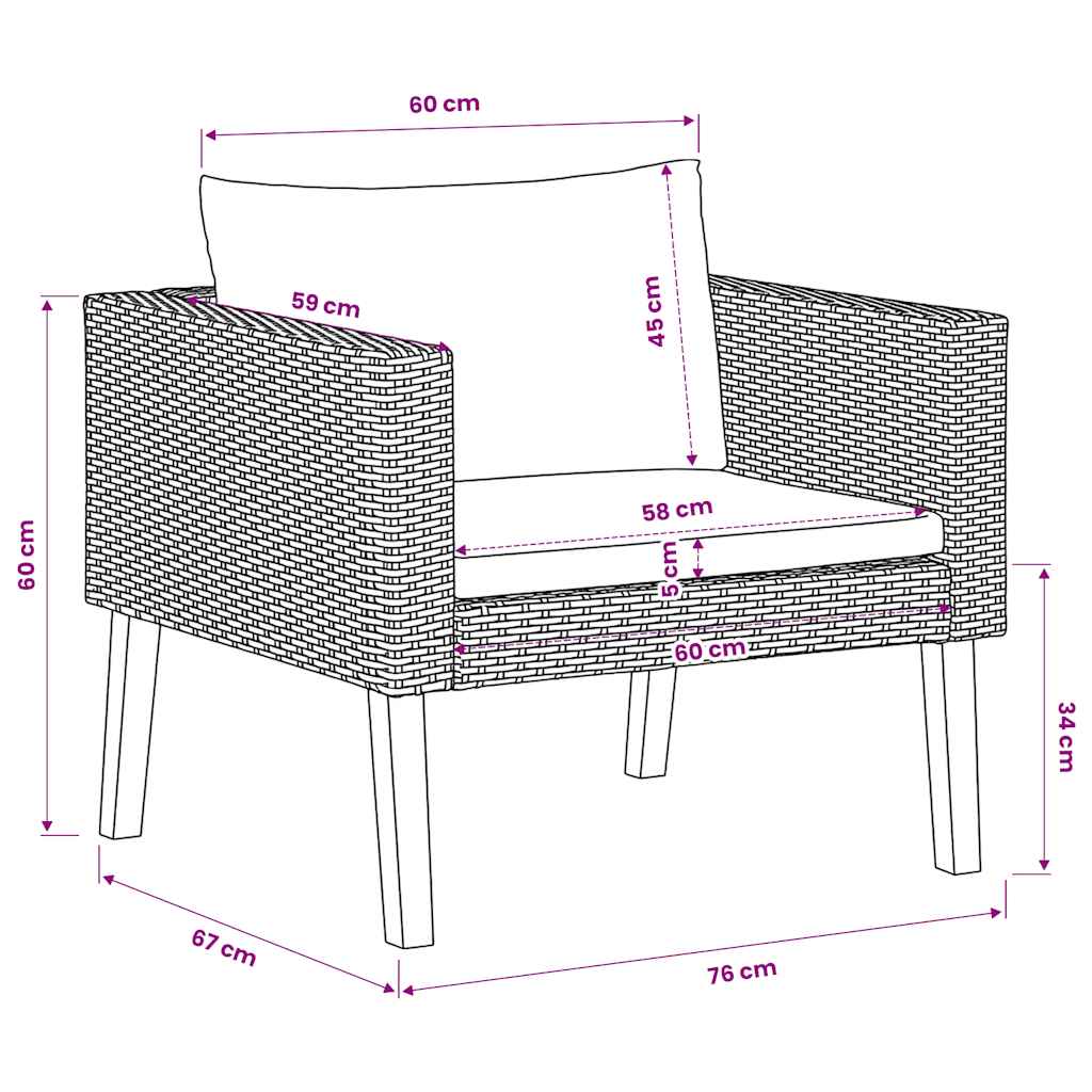 vidaXL Pojedyncza sofa ogrodowa z poduszkami, rattan PE, beż