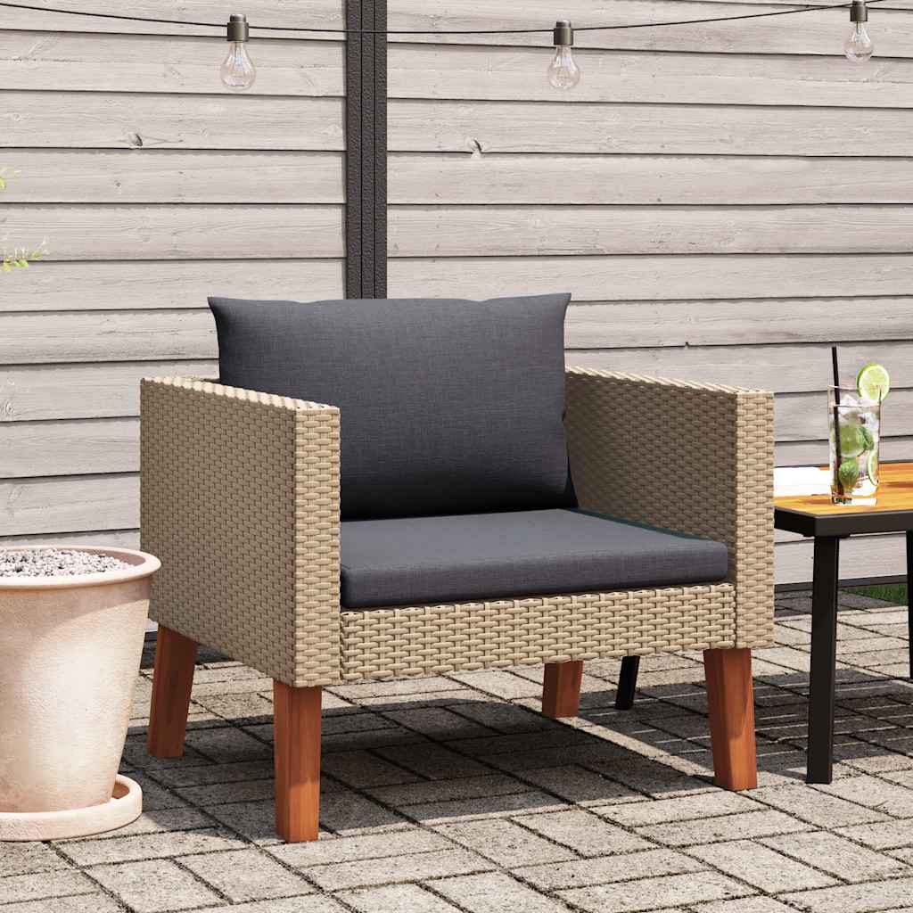 vidaXL Pojedyncza sofa ogrodowa z poduszkami, rattan PE, beż
