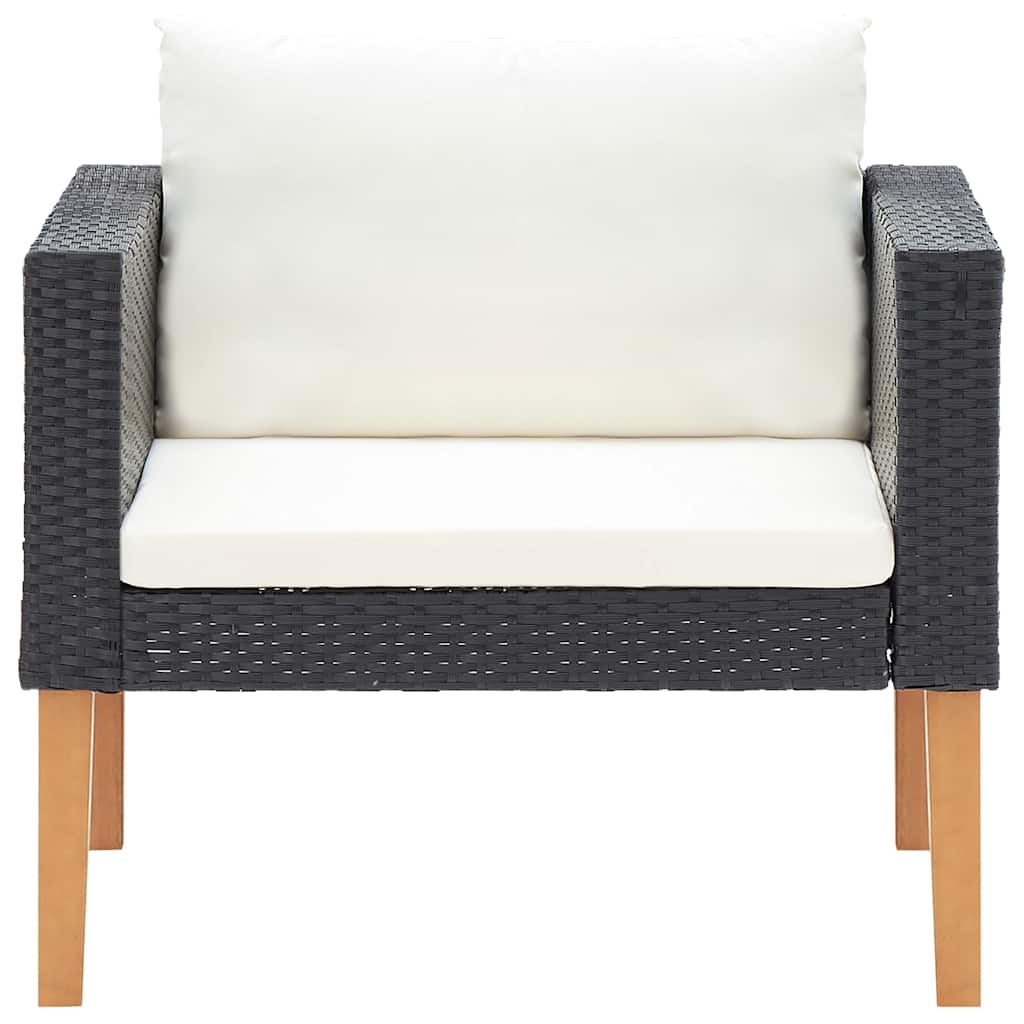 vidaXL Pojedyncza sofa ogrodowa z poduszkami, rattan PE, czarny