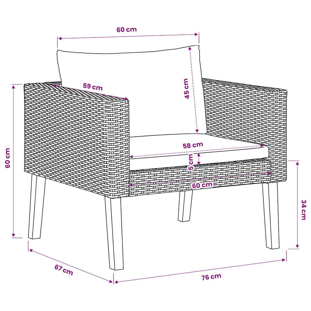 vidaXL Pojedyncza sofa ogrodowa z poduszkami, rattan PE, czarny
