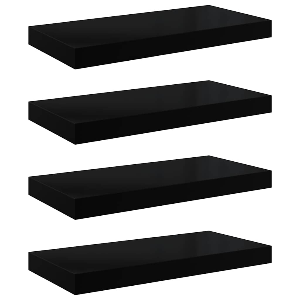 vidaXL Półki ścienne, 4 szt., wysoki połysk, czarne, 50x23,5x3,8 cm, MDF