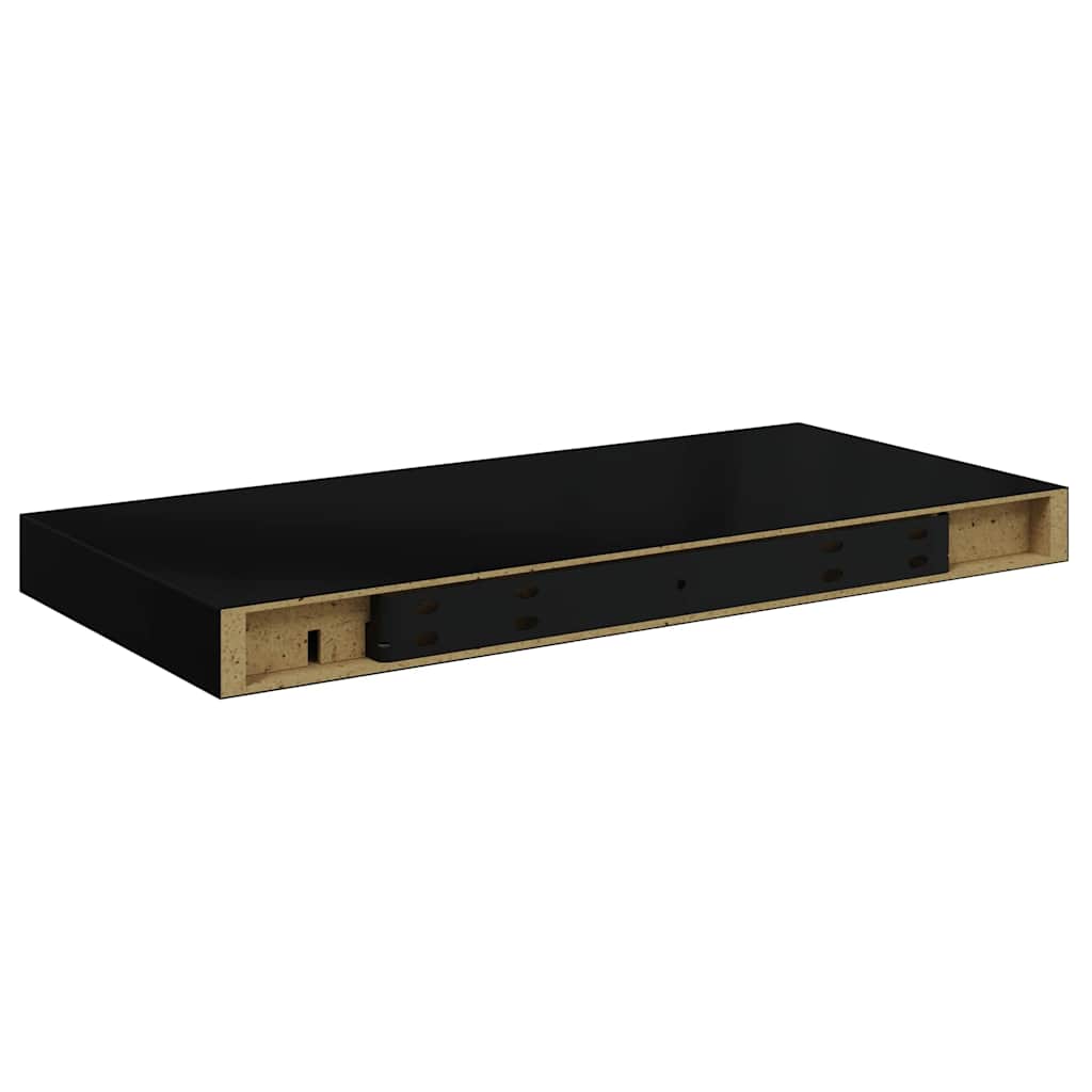 vidaXL Półki ścienne, 4 szt., wysoki połysk, czarne, 50x23,5x3,8 cm, MDF