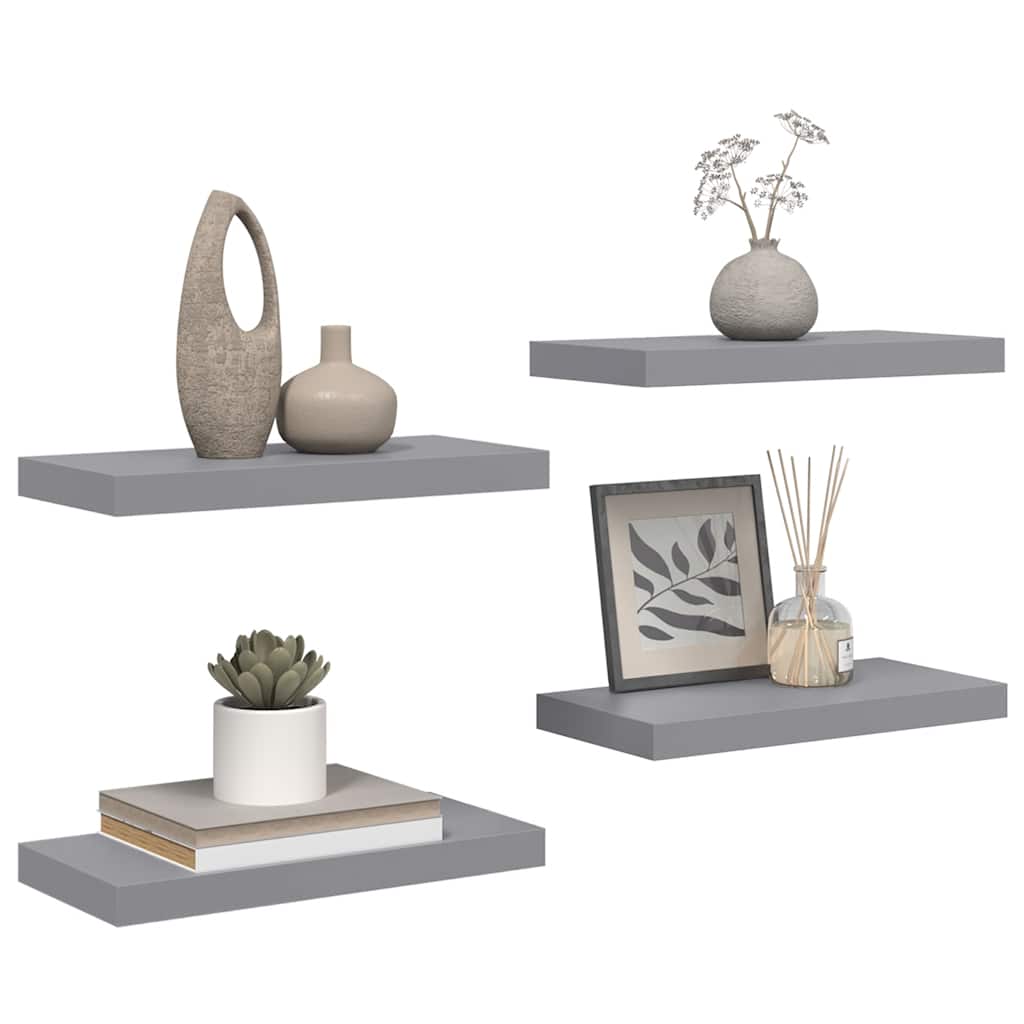 vidaXL Półki ścienne, 4 szt., szare, 50x23,5x3,8 cm, MDF