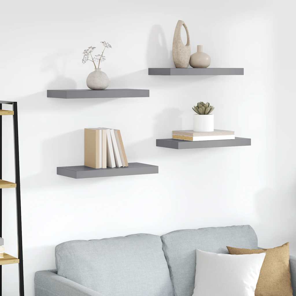 vidaXL Półki ścienne, 4 szt., szare, 50x23,5x3,8 cm, MDF