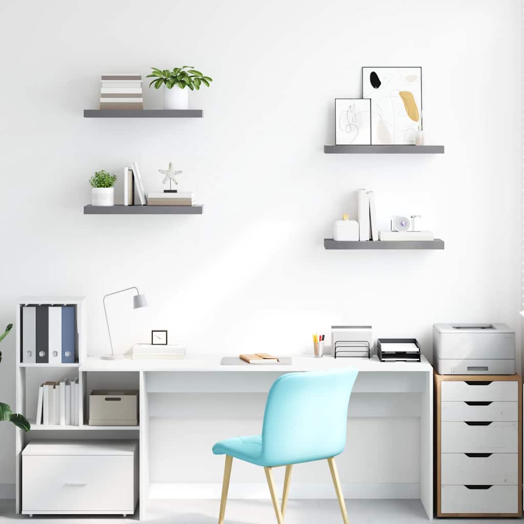 vidaXL Półki ścienne, 4 szt., szare, 60x23,5x3,8 cm, MDF